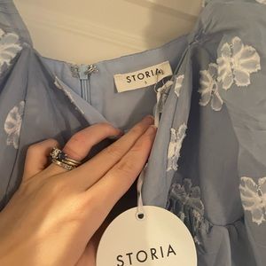 The Storia White Cherry Blossom Sewn Flowers Baby Doll Dress NWT